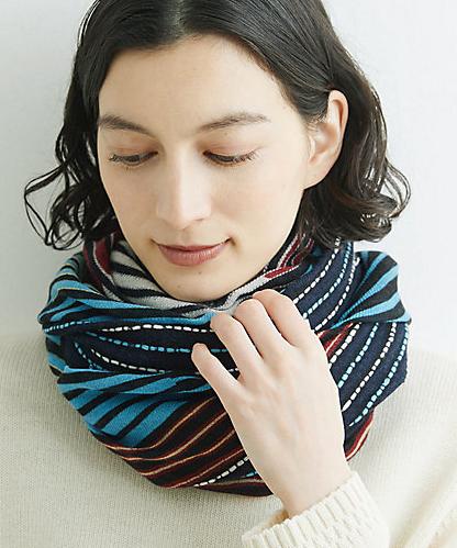 マルチカラーストライプ刺繍ストール